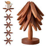 Wooden Trivets for Hot Dishes, Tree Shape Trivet Set, 4 Walnut Wood + 1 Stand stored Like a Christmas Tree,Foldable Kitchen Wooden Trivet,for Hot Dishes、Pot、Bowl、Teapot、Hot Pot Holder(Walnut Wood)