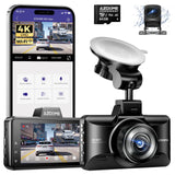 AZDOME M01 Max UHD 4K Dash Cam Front and Rear, Built-in Wi-Fi, Free 64GB Card, App Control, 4K+1080 Dash Camera for Car, Built-in ADAS, G-Sensor, IP68 Waterproof, 24H Parking Mode Dashcam