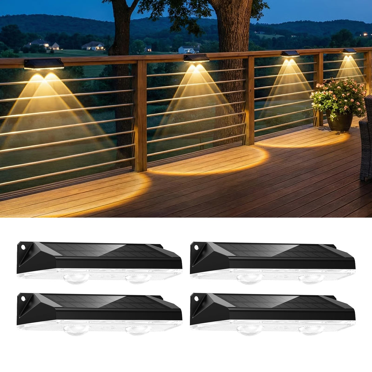 Brightown 4 Pack Solar Lights Outdoor Waterproof, Color Changing Solar Fence Deck Step Flood Lights, Warm White & RGBCW 11 Color, IP65 Waterproof Garden Lights