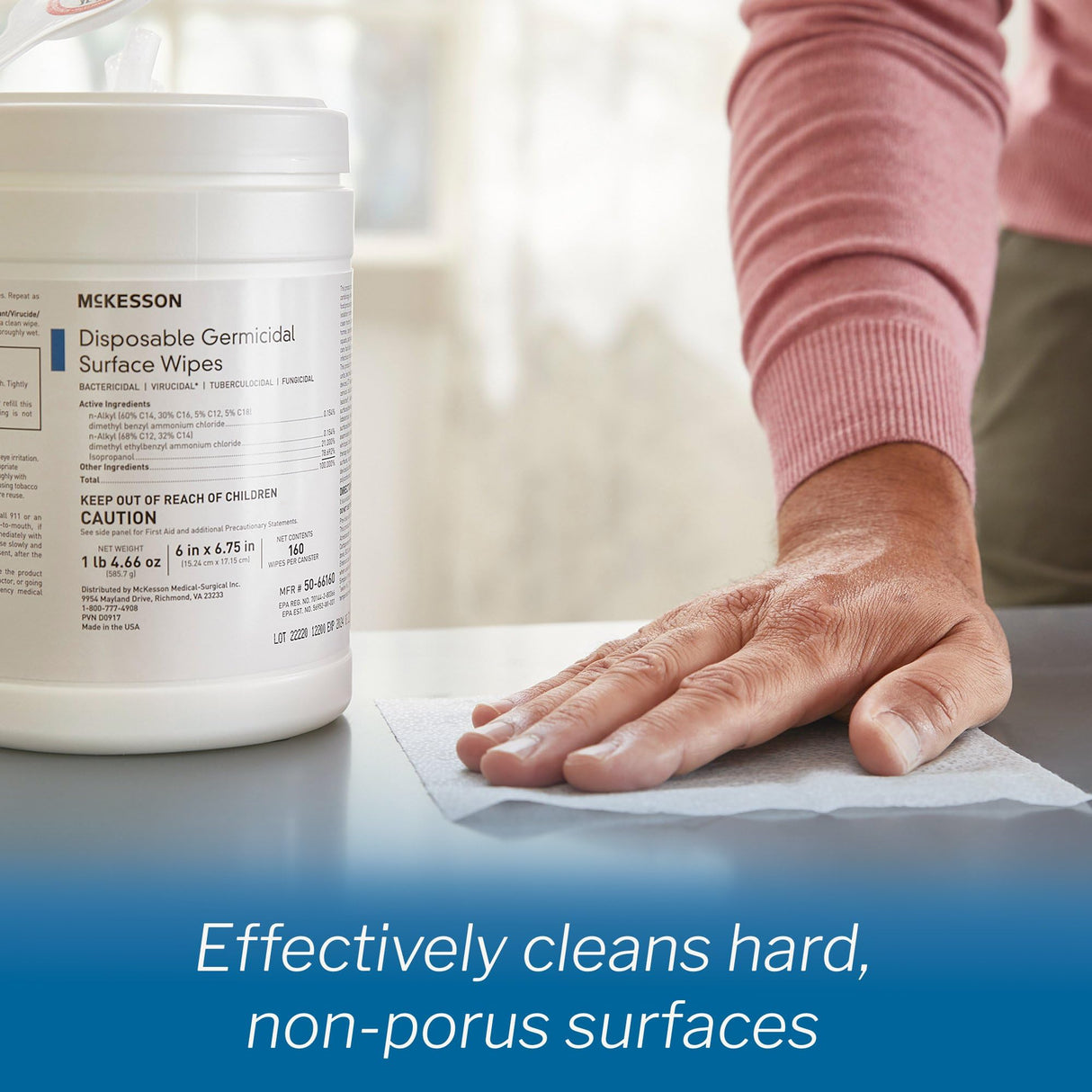 McKesson Germicidal Wipes [1920 Count] Disinfecting Wipes, Alcohol Cleaning Disinfectant Wipes, Hospital Grade Multi-Surface Wipes, 160 Wipes, 12 Pack