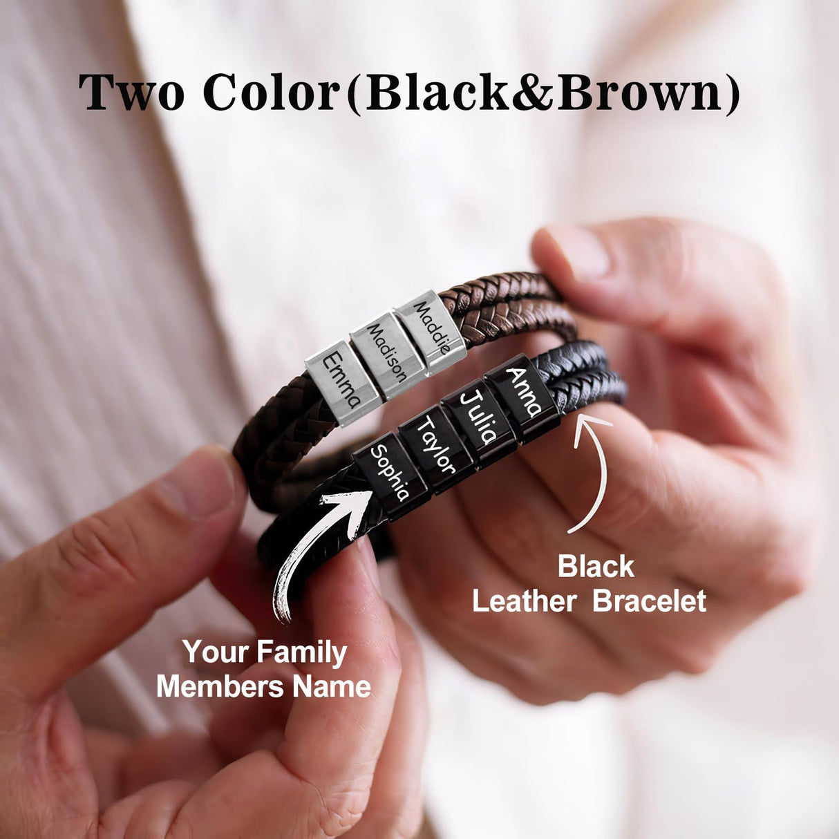 LASTSTA8 Fathers Day Dad Gifts from Daughter Son Custom Bracelet with Famliy Name Adjustable Braided Leather Bracelets Personalized Father‘s Day Bracelet for Dad