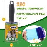 Sunroda Lint Rollers Pet Hair Value Pack of 500 Sheets, Extra Sticky Lint Remover for Dog & Cat Fur, Clothes, Furniture, Couches Reusable Rollers for Fuzz, Fluff & Hair (Blue, 2 Count / 500 Sheets)