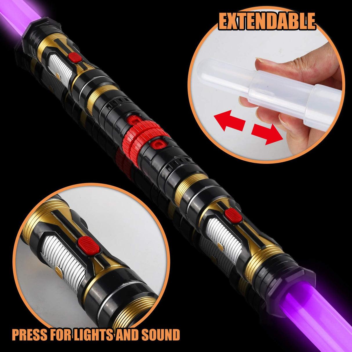 2-in-1 Light Up Swords Dual Saber(3 Color Changing Led), Fx Sound (Motion Sensitive) and Telescopic Handle for Galaxy War Fighter Warriors, Halloween Party Kid Gift, Christmas Birthday Present