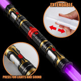 2-in-1 Light Up Swords Dual Saber(3 Color Changing Led), Fx Sound (Motion Sensitive) and Telescopic Handle for Galaxy War Fighter Warriors, Halloween Party Kid Gift, Christmas Birthday Present