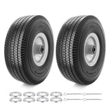 CYHOBK 2-Pack 4.10/3.50-4" Flat Free Solid Rubber Tires - 10" Replacement Wheels with 5/8" Axle Bore, 2.2" Offset Hub for Gorilla Cart, Hand Truck, Garden Wagon, Dump Carts - Puncture Proof