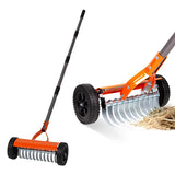 Walensee Manual Lawn Dethatcher Rake with Wheels, Adjustable Handle