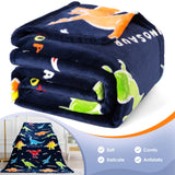 Jekeno Dinosaur Glow in The Dark Blanket Dino Gift Throw for Kids Boys Girls Birthday Christmas Halloween Easter Decor for Age 1-16 Years Old Teens Child Toddler Son Throw Navy Blue 50"x60"
