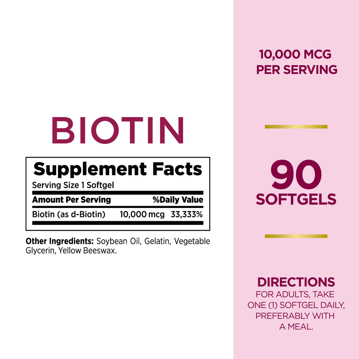 Nature's Bounty Biotin 10000mcg Supplement, Supports Healthy Hair, Skin and Nails, Optimal Solutions Hair Vitamin with Biotin, 90 Rapid Release Liquid Softgels (Pack of 2)