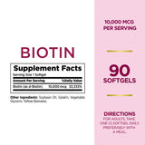 Nature's Bounty Biotin 10000mcg Supplement, Supports Healthy Hair, Skin and Nails, Optimal Solutions Hair Vitamin with Biotin, 90 Rapid Release Liquid Softgels (Pack of 2)