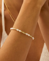 PAVOI 18K Yellow Gold Plated Freshwater Pearl Bracelet for Women | Beaded 6" Bracelet with Pearls