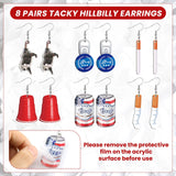 Sureio 6 Pair Hillbilly Bash Earrings Acrylic Trash Jewelry for Women Novel