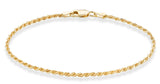 Miabella Italian 18K Gold Plated 925 Sterling Silver Italian 2mm, 3mm Braided Rope Chain Bracelet for Men Women, Made in Italy (2mm - Length 7.5 Inches)