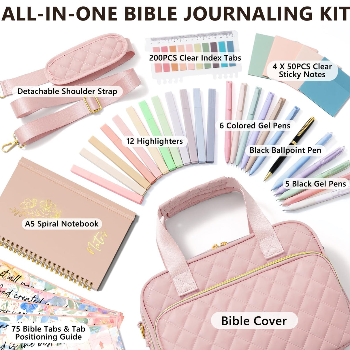 Bible Cover Case for Women, Large Bible Bag Bible Study Supplies Accessories Journaling Kit with Highlighters Tabs, Quilted Book Carrying Cases with Shoulder Strap, Christmas Christian Gifts for Women