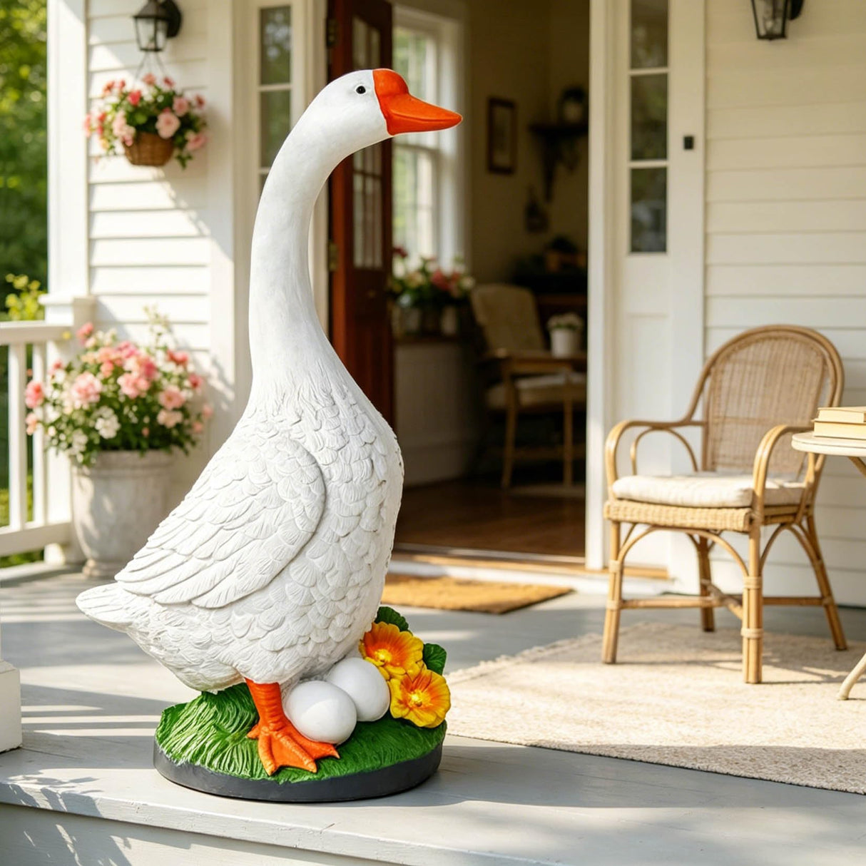 GasSaf 23 Inch Porch Goose Outdoor Garden Statue, Large Porch Goose for Garden Yard Patio Balcony Decor, Heavy-Duty & Independent Standing, Big Resin White Cygnus Sculpture, Father Gift