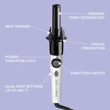 KISS Instawave Deluxe Automatic Rotating Curling Iron, Patented Automotic Spinner, 2-Way Rotation, 1” Ceramic Ionic Wand, Dual Heat Settings, 420° Max Temperature, Black & White