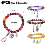 JUNIQUTE FNAF Game Inspired Bracelet for Women - 4PCS Charm Bracelet with Translucent Stone Beads & Metal Prop Charms, Pulseras Para Mujer, Birthday Valentines Gifts