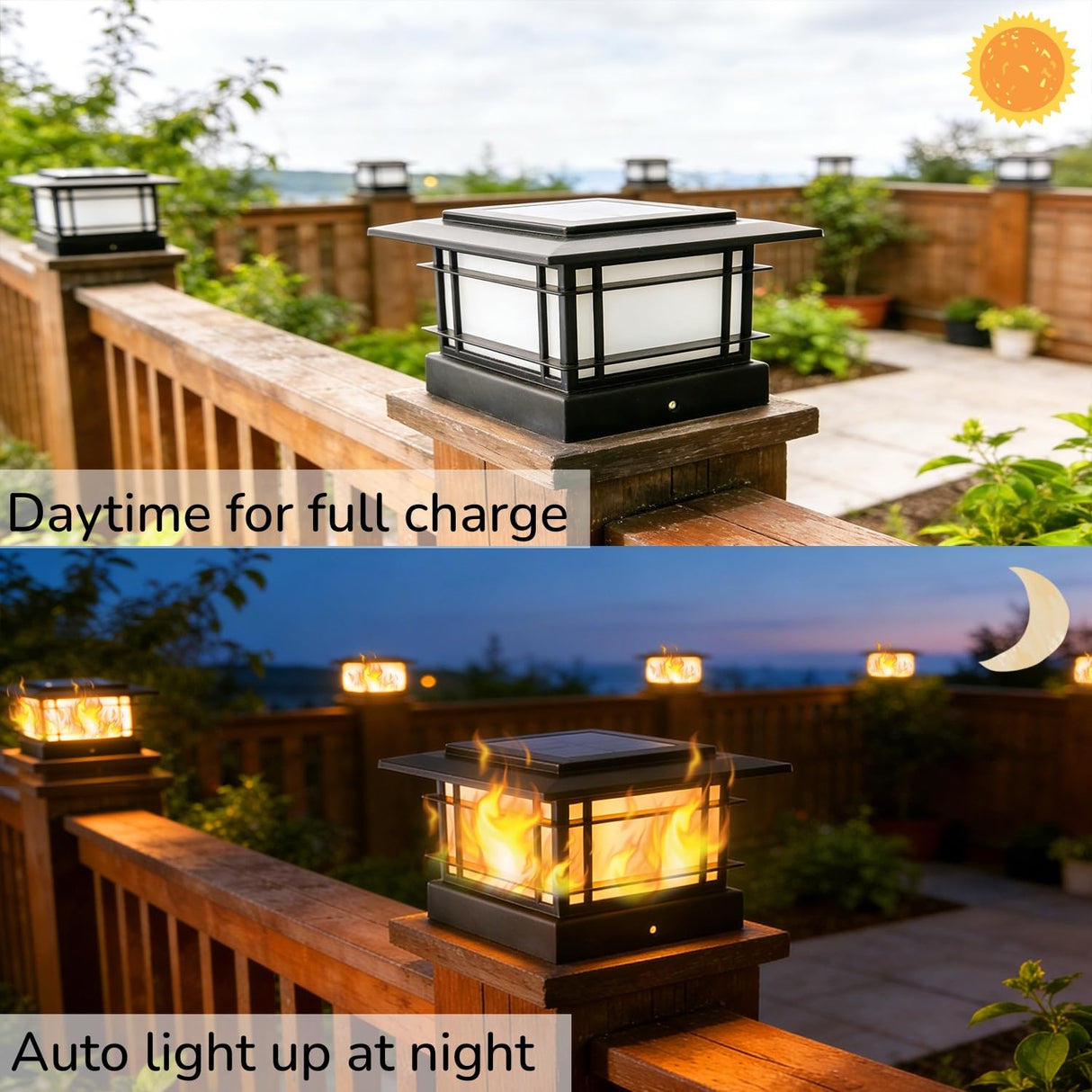 Dynaming 4x4 Solar Post Cap Lights Outdoor with Flickering Flame Light, Black Shell Fence Post Solar Lights Fit Vinyl/Wooden Posts, Brightness LED Lighting Decor for Garden Deck Patio, 12 Pack