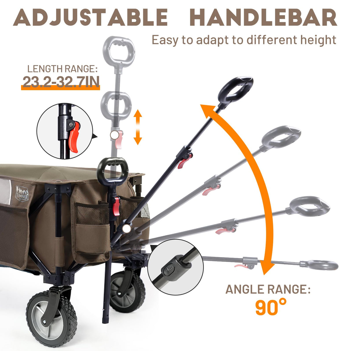 Timber Ridge Collapsible Outdoor Folding Wagon Cart Heavy Duty Camping Patio Shopping Garden Cart with Side Bag Cup Holder, Tan