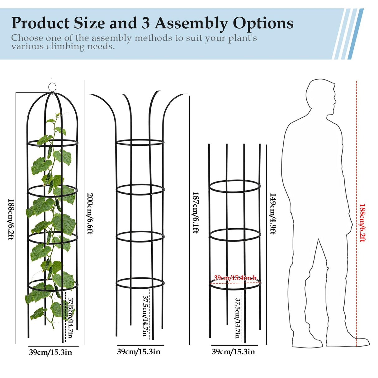 DEVISEFUN 6.6ft 100% Metal Obelisk Trellis for Climbing Plants Outdoor