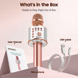 BONAOK Wireless Bluetooth Karaoke Microphone,3-in-1 Portable Handheld Karaoke Mic Speaker Machine Home Party Birthday for All Smartphones PC(Q37 Rose Gold)