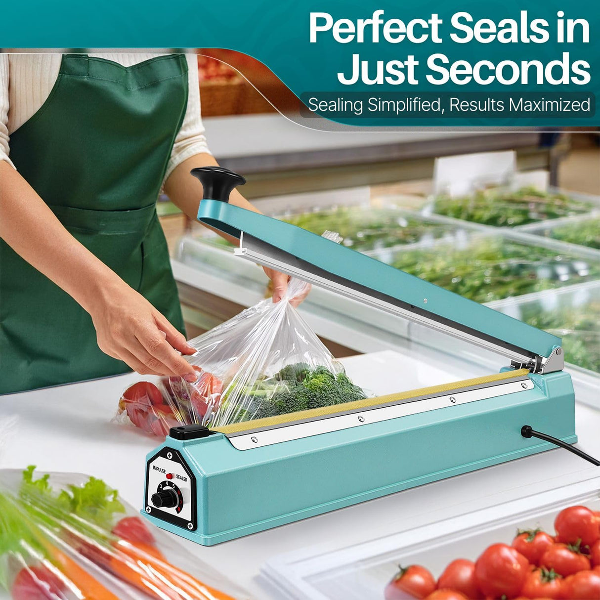 Flexzion Impulse Sealer 20 Inch (500mm) 750W Heat Sealer Machine with Adjustable Heating Mode, No Warm Up Needed, Portable Bag and Seal Impulse with Replacement Element Grip and Teflon Tape