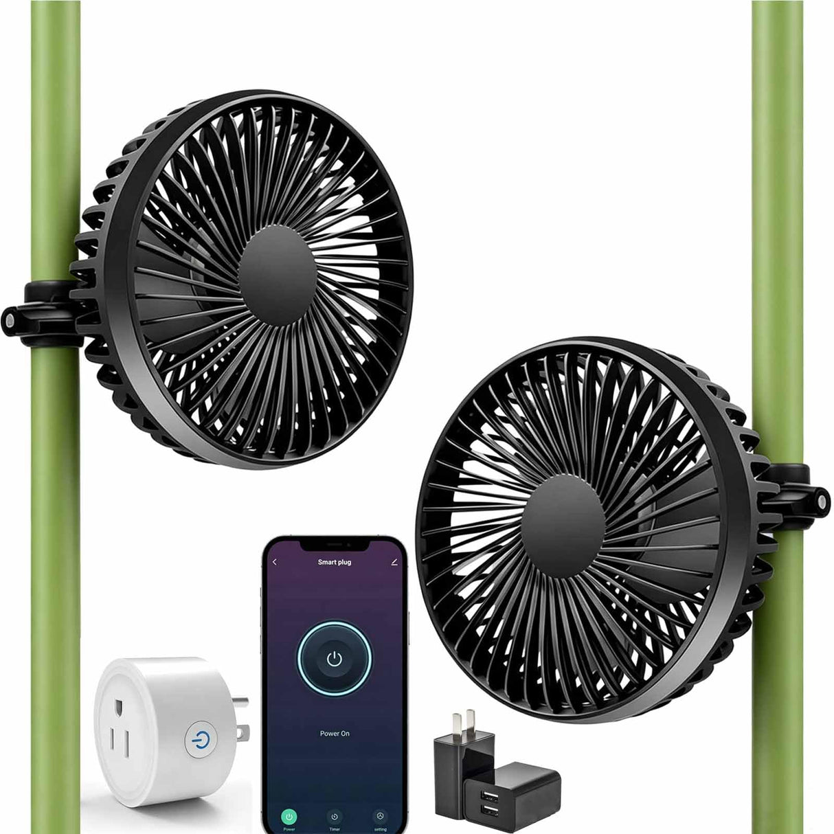 Brioeua 5" Grow Tent Fan, Smart Plug Remote & Timing, 3-Speed Quiet Airflow, Brushless Motor, Adjustable Clamp, 8 Ft Power Adapter for Hydroponics Cooling Ventilation Grow Tent Dual Clip Fans