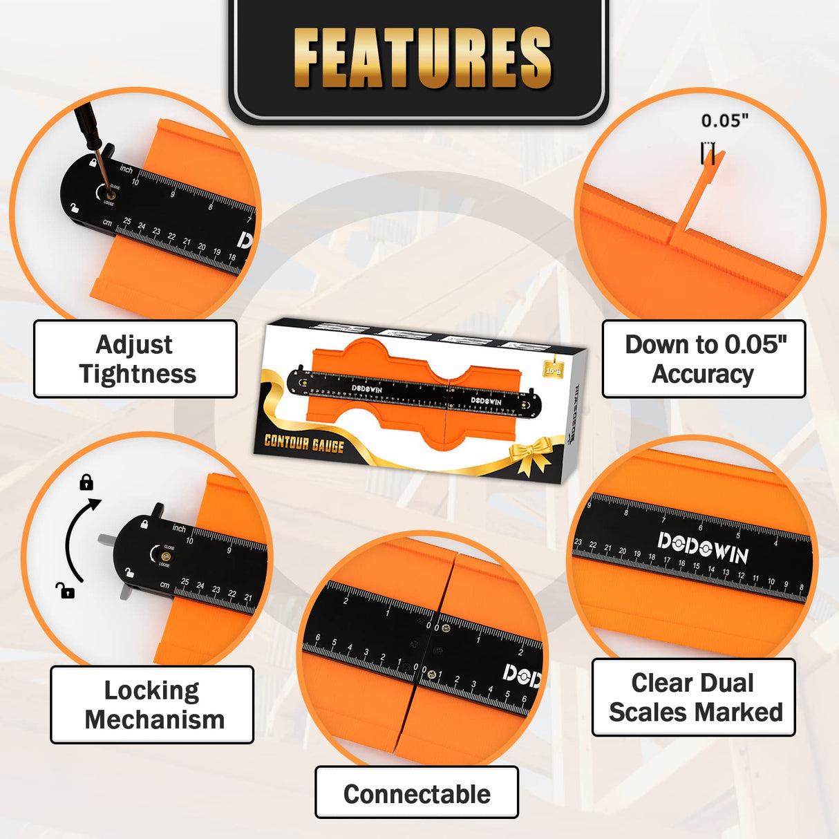 dodowin Connectable Contour Gauge 10+5inch, Mens Christmas Gifts for Dad Him Husband,Stocking Stuffers for Adult Men, Super Gauge Outline Shape Tool, Woodworking Tools,Anniversary Birthday Gifts Idea