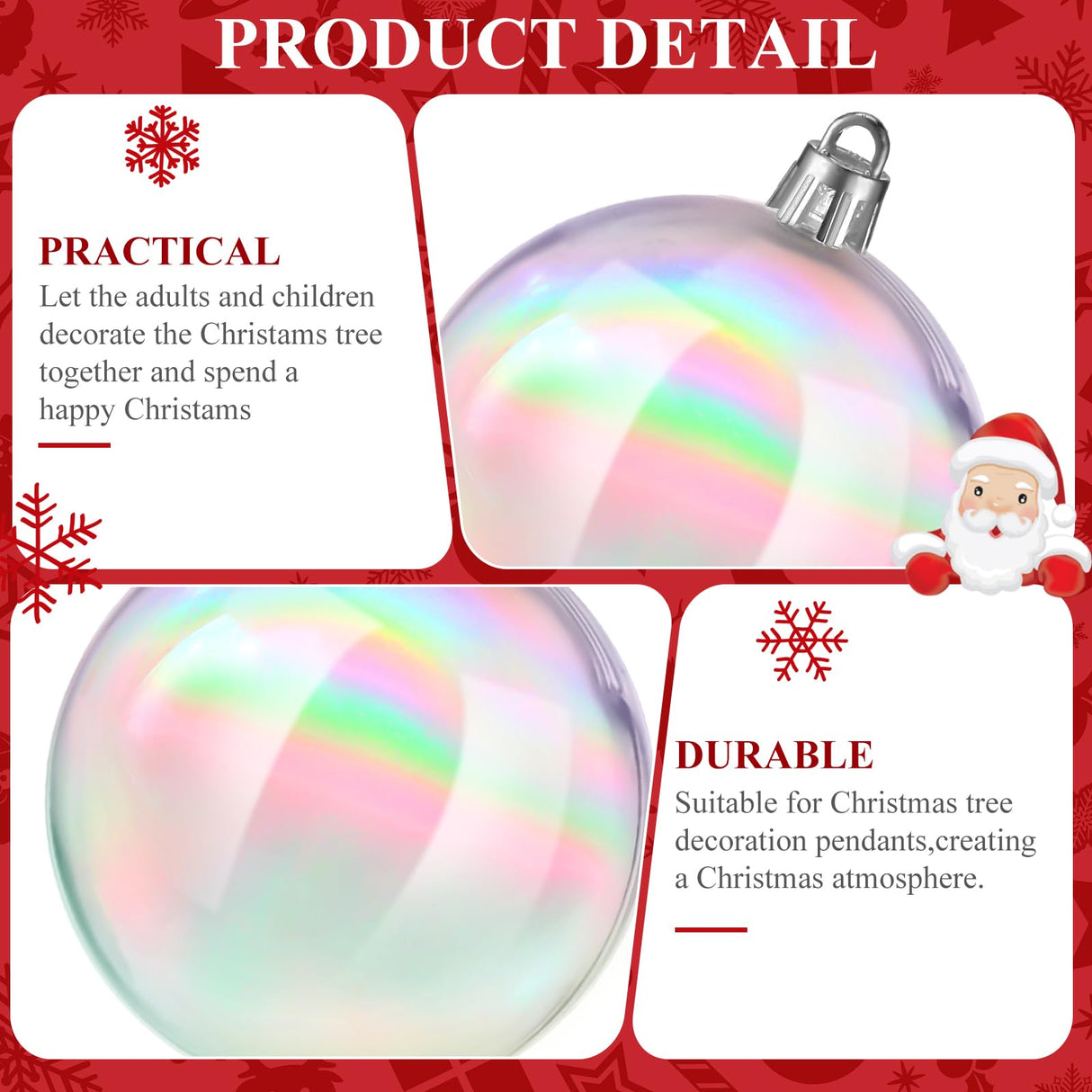 Shappy 50 Pcs Christmas Iridescent Ornaments Halloween, Transparent DIY Shatterproof Hanging Rainbow Ball Christmas Ornament 5 Different Sizes for Party, Wedding, Home Decor (Clear)