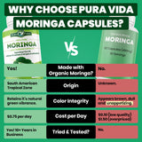 Pack of 3 PURA VIDA MORINGA Capsules Single Origin Organic Moringa Powder. Moringa Leaf. Energy, Metabolism, & Immune Support. 120ct. 500mg Caps. (Pack of 3)