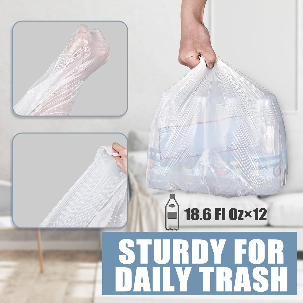 Beneval 4 Gallon Small Trash Bags, 250 Count, Unscented, Transparent, Durable, Ideal for Bathroom, Kitchen, Office, Bedroom