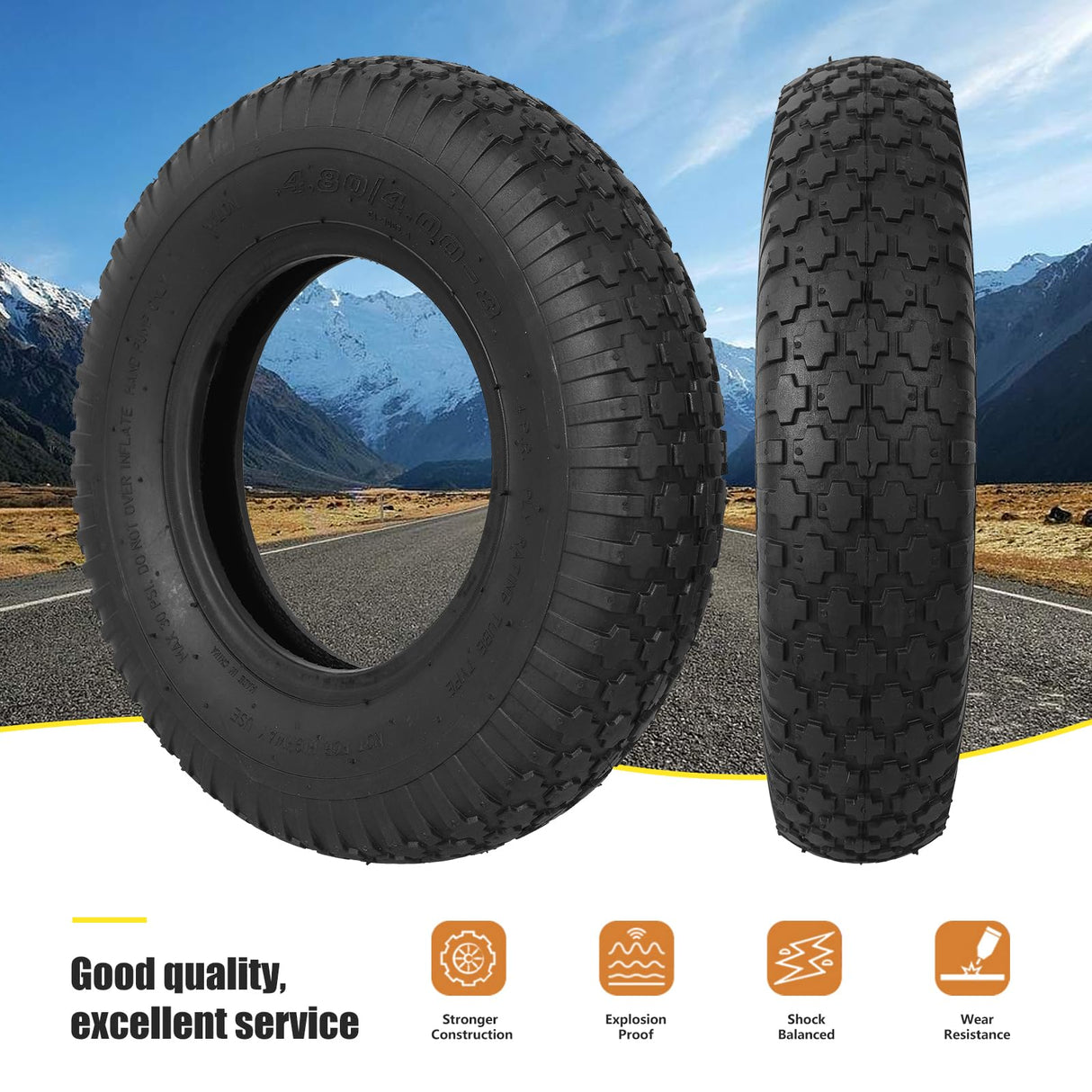NING SHUO 4.80/4.00-8 Tire and Inner Tube, Premium Rubber Wheelbarrow Replacement Parts for Hand Truck Lawn Mower Dollies Wagon Dolly Trailers Go Kart 2 Pack