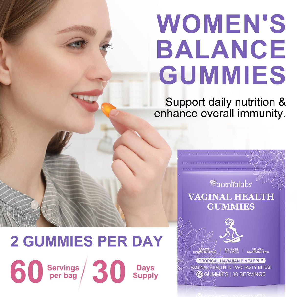Vaginal Probiotics for Women, Vital Source Feminine Gummies, pH Balance for Women, Premium Feminine Balance Gummies, Promotion of Womens Health - 60 Gummies