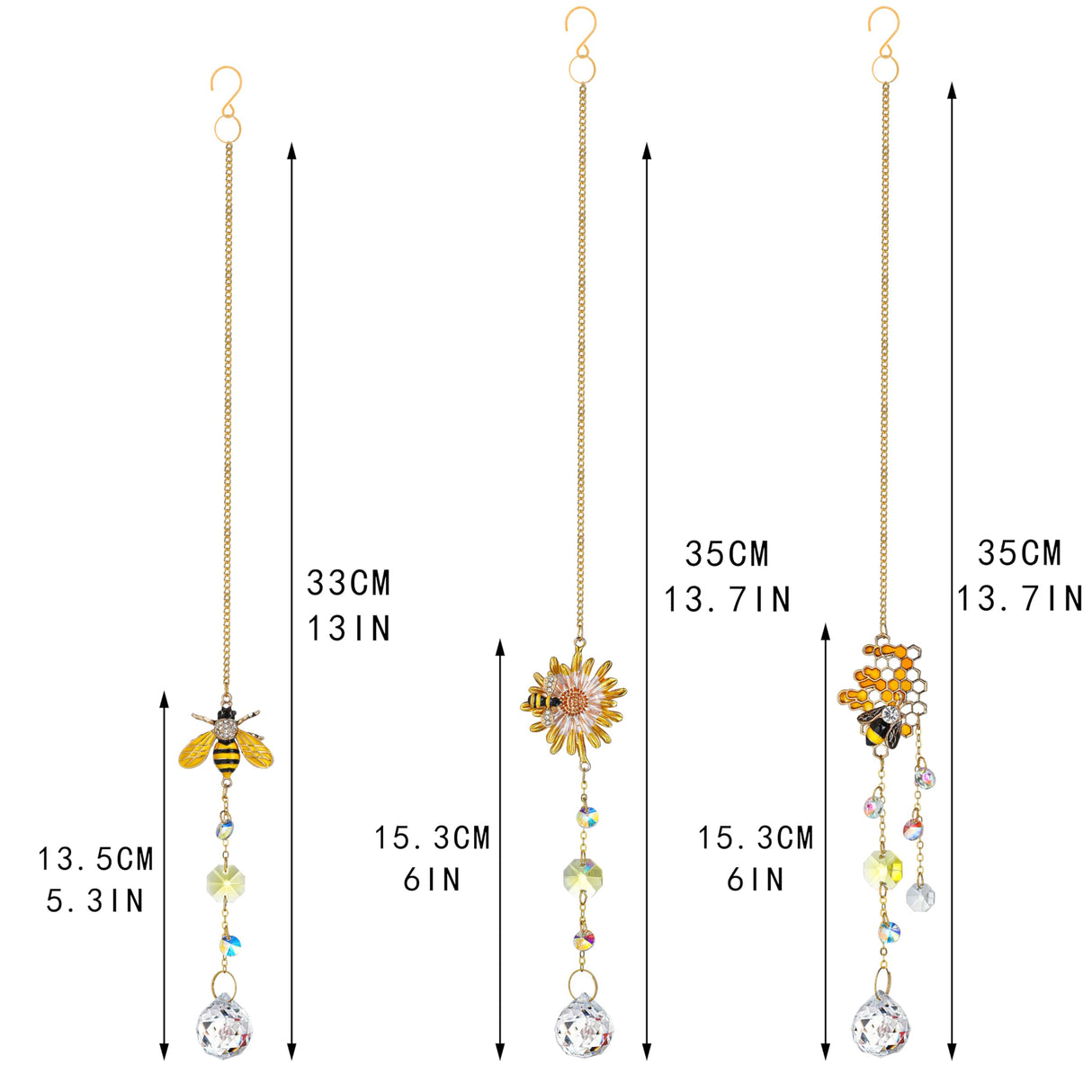 3 Pack Crystal Bee Honeycomb Suncatcher Hanging Window Garden Decor