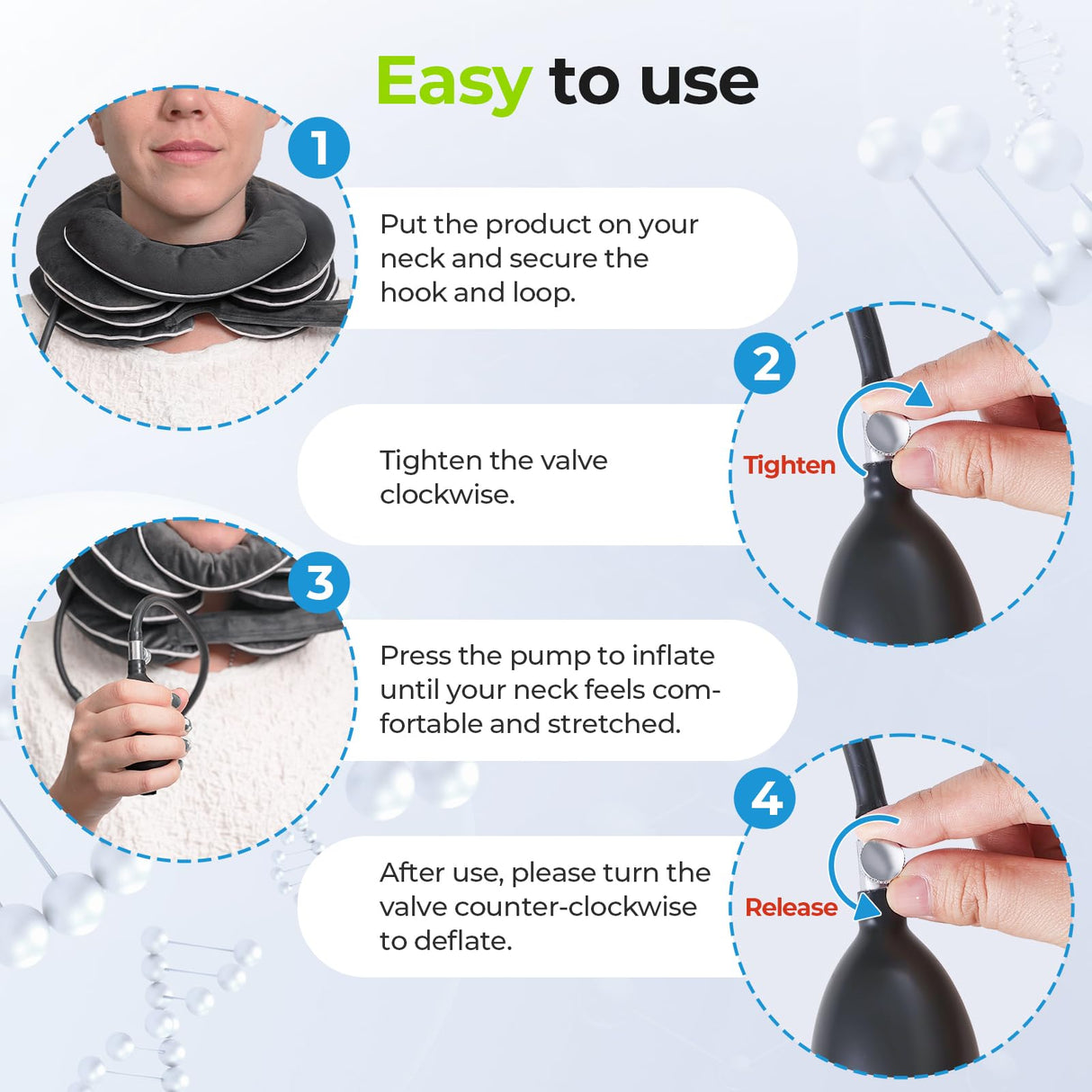 AUVON Inflatable Neck Stretcher for Cervical Traction, Cervical Stretcher with 3-Layer Design in Varying Sizes for Instant Relief, Neck Brace Pillow for Neck Support, Decompression Home Use, M Size