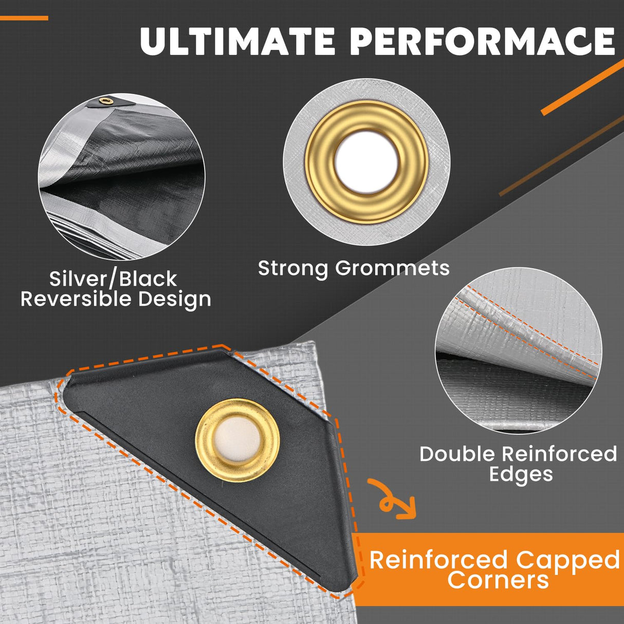Keten Tarps Heavy Duty Waterproof 10X12 Feet, Extra Thick 16 Mil, Tear & Fade Resistant, UV Blocking, Outdoor Tarp with Reinforced Grommets for Roof, Camping, Patio, Pool, Boat(Silver/Black)