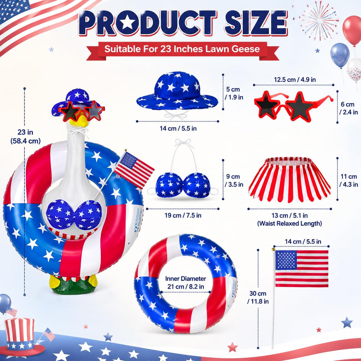 Ueyben 4th of July Bikini Porch Goose Outfit, Summer Patriotic Goose Outfit Independence Memorial Day Geese Clothes Costume for 23" Lawn Cement Plastic Geese Statue for Outdoor Garden Patio Yard Decor