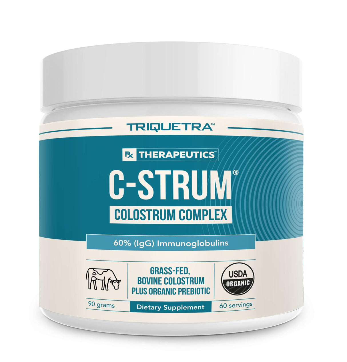 C-Strum® Organic Bovine Colostrum Powder, 60% igG, First Milking, Grass Fed, Max Strength Colostrum Supplement from German Dairy Cows - Gut, Immunity, Skin & Hair Support (60 servings)