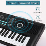 61 Key Keyboard Piano, Electric Piano Keyboard with Built-in Dual Speakers, External Microphone & Power Adapter - Portable Electronic Digital Piano for Beginners & Christmas Gift