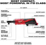 Milwaukee 2457-20 M12 Cordless 3/8" Sub-Compact 35 ft-Lbs 250 RPM Ratchet w/ Variable Speed Trigger