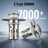 5-in-1 Bathroom Sink Stopper, 2 Pc Pop-Up Drain Stopper with Removable Hair Catcher, Anti-Clog Strainer, Odor Blocking & One-Way Flow Design, All Metal Brass Core & Stainless Steel, Fit 1.1"–2.36"