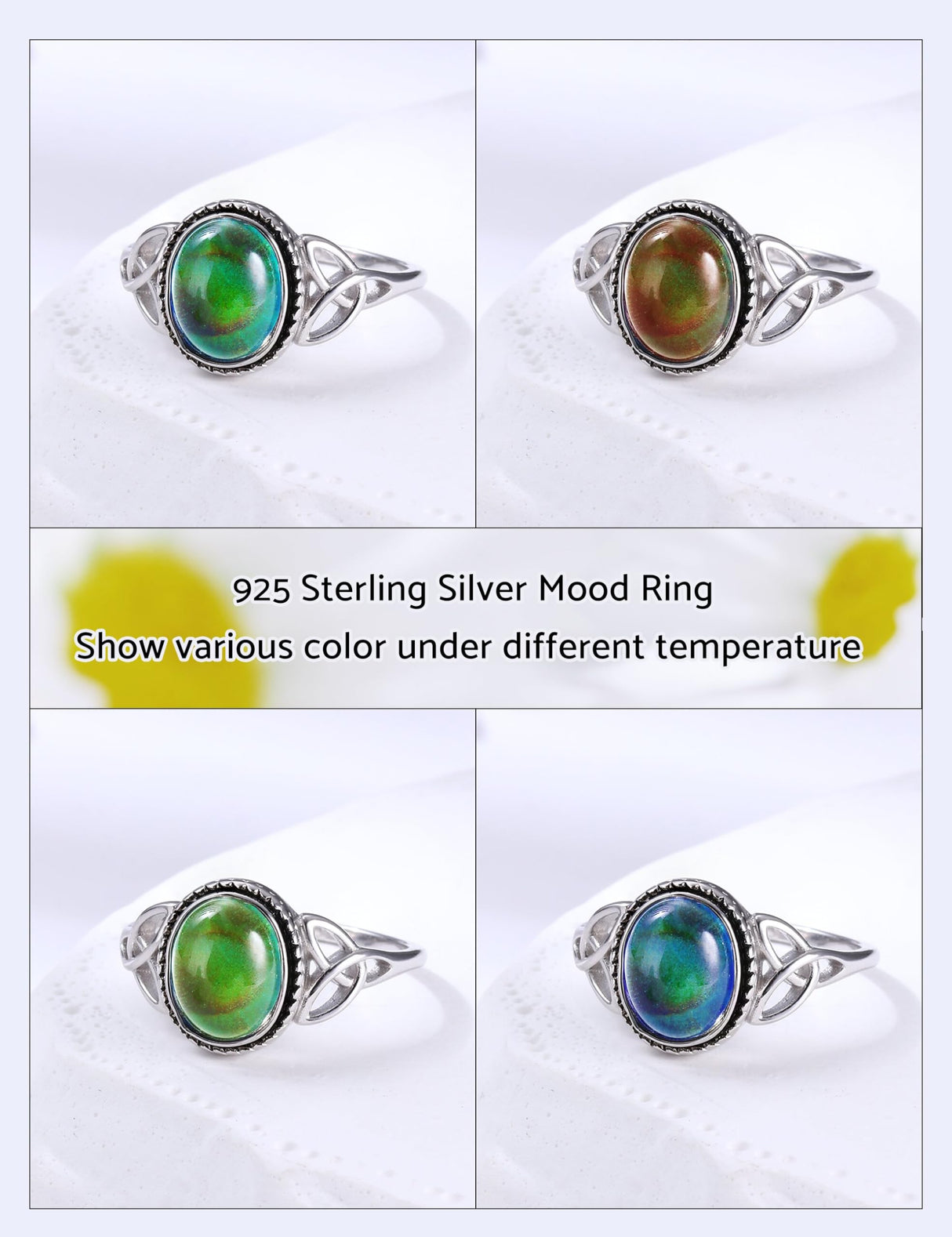 ADRAMATA 925 Sterling Silver Mood Ring for Women Color Change Mood Rings