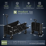 HIKEMOON 43'' Extra Long Folding Wagon with Extended Tailgate, Black