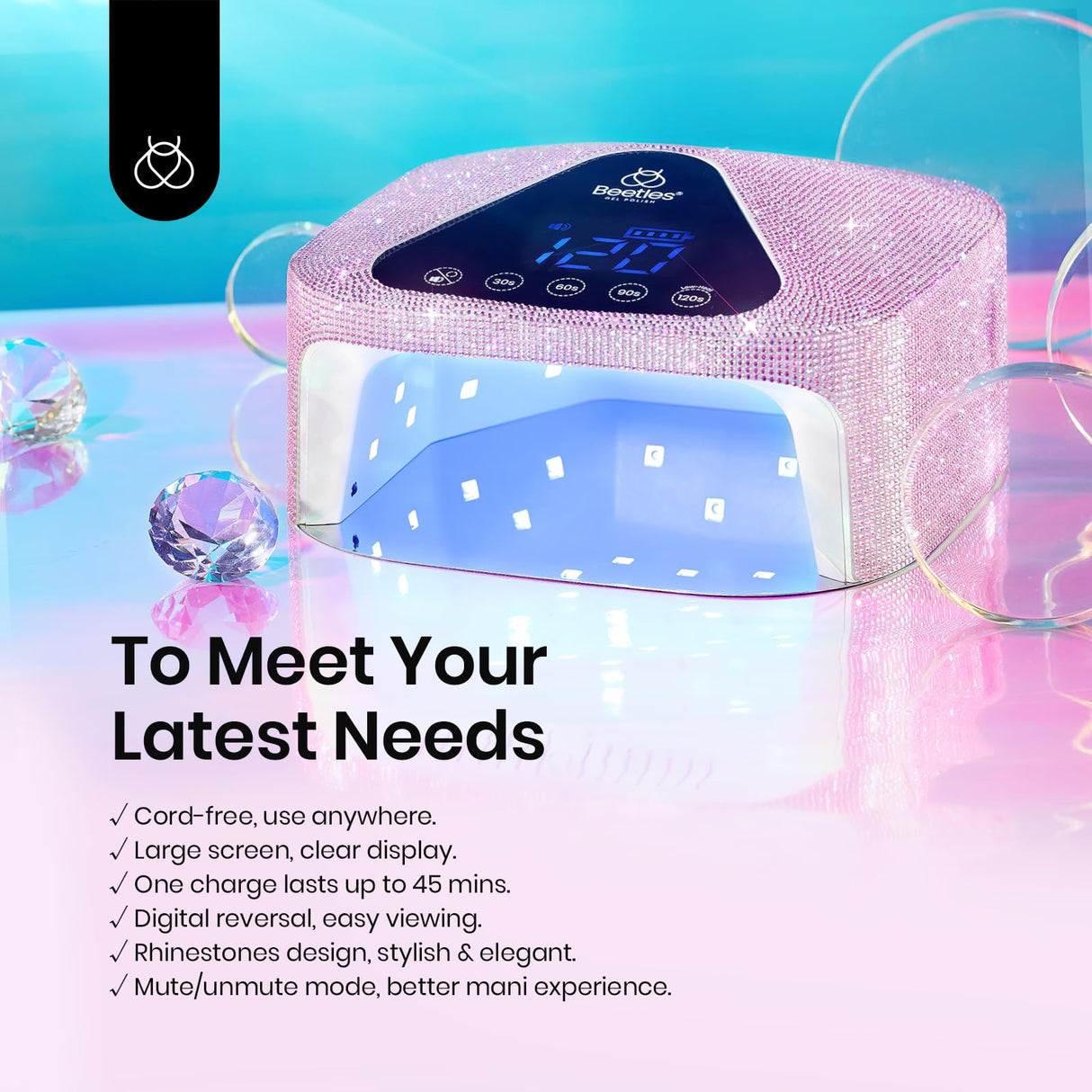 Beetles Uv Nail Lamp Cordless, Flash Cure Lamp for Gel Nails Polish Rechargeable Nail Lamp with 4 Modes Professional Low Heat Uv Led Lamp Nail Art Tools with Bag Manicured Gifts for Her