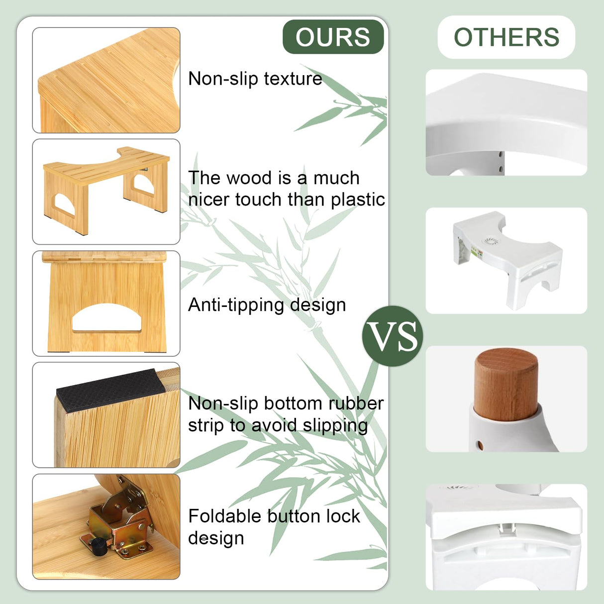 Foldable Toilet Stool, 7.5 Inch Poop Stool for Bathroom, Bamboo Toilet Stool Squat Adult, Collapsible Squatting Potty Stool with Non-Slip Strip - Improve Squatting Posture and Comfort, Wood