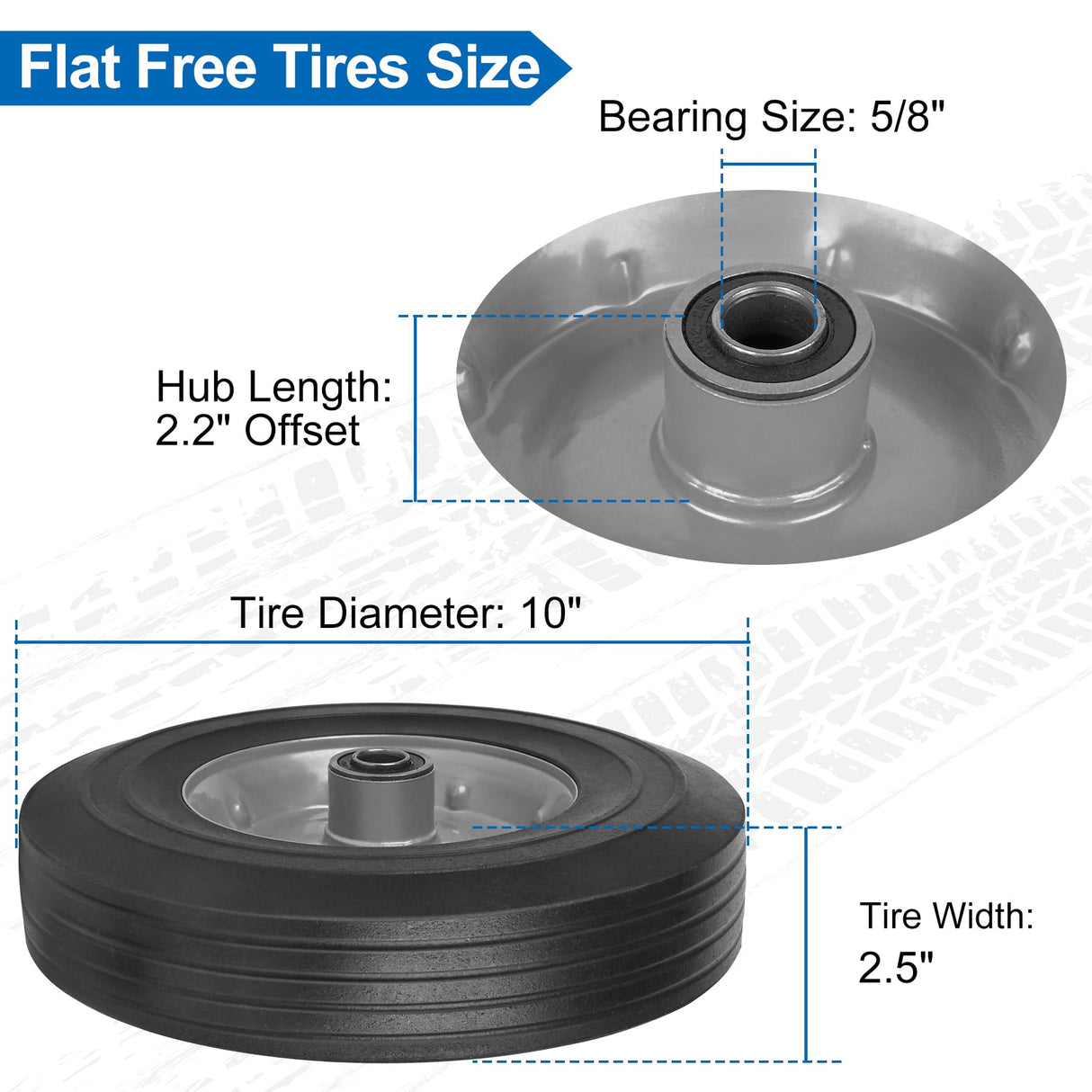 phepetroll 10" x 2.5" Flat Free Solid Rubber Tires 10 Inch Hand Truck Solid Wheels Replacement with 5/8" Axles, 8 Spacers 4 Pins for Hand Trucks, Wheelbarrows, Dolly Trolleies, 2 Packs