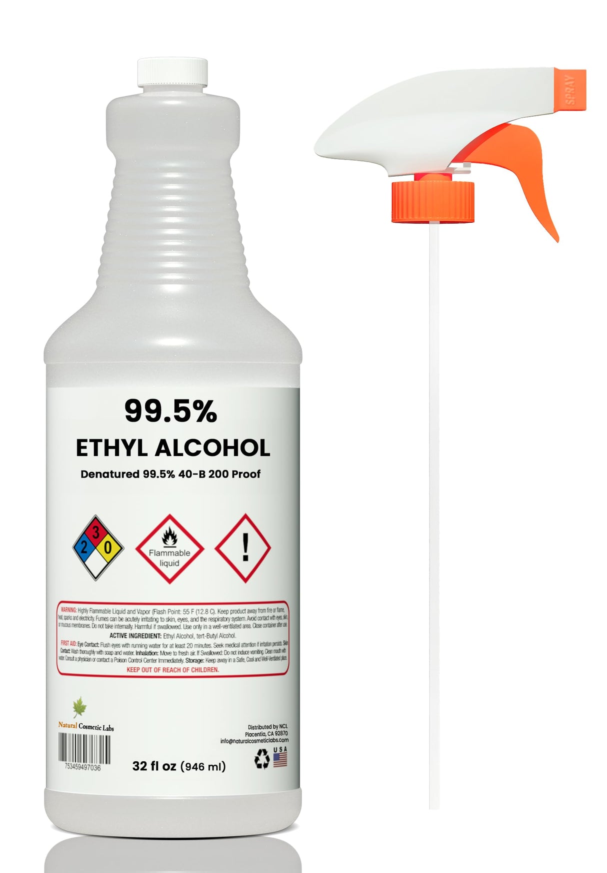 Natural Cosmetic Labs Ethyl Alcohol 99.5% Denatured 40-B 200 Proof Alcohol