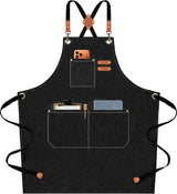 AFUN Chef Aprons for Men Women with Oversized Pockets, 16-Ounce Cotton Canvas Cross Back Heavy Duty Work Apron (Black)