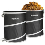 Rachmi 40 Gallon Collapsible Trash Can 2-Pack, Heavy Duty 600D Oxford Reusable Pop-Up Yard Waste Bag for Lawn & Garden Cleanup, Water-Resistant Outdoor Leaf Bin with Spring Frame, 22"x26.4", Black