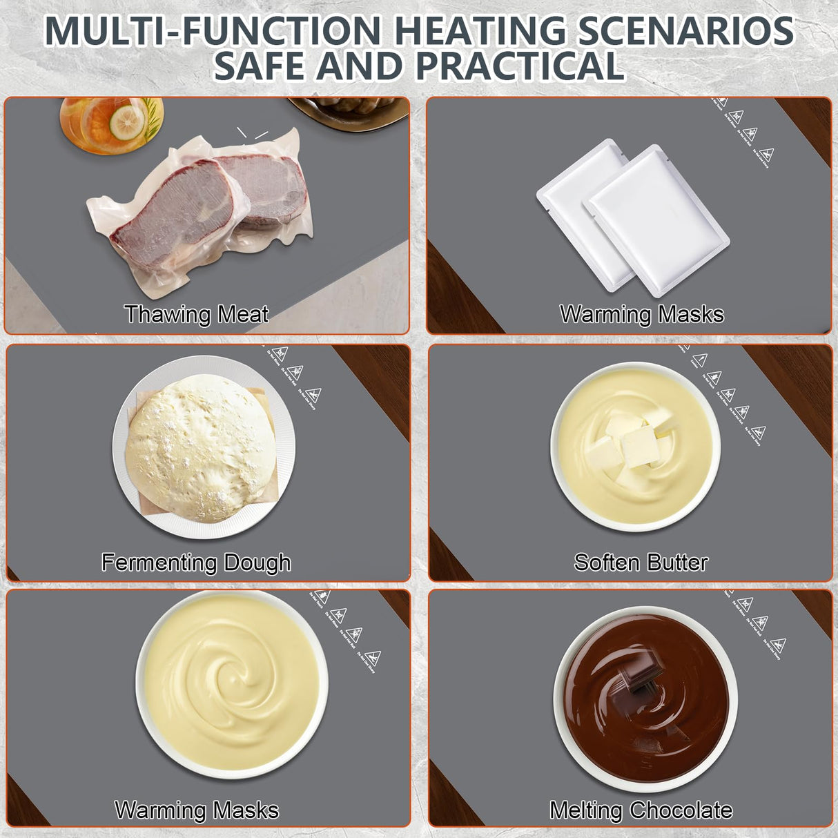 Portable Food Warming Mat with Waterproof Design, Silicone Food Warming Tray with 6 Temperature & 6 Timer Settings, Child Lock Safety, 8s Rapid and Full Surface Heating Food Warmer for Everyday Use