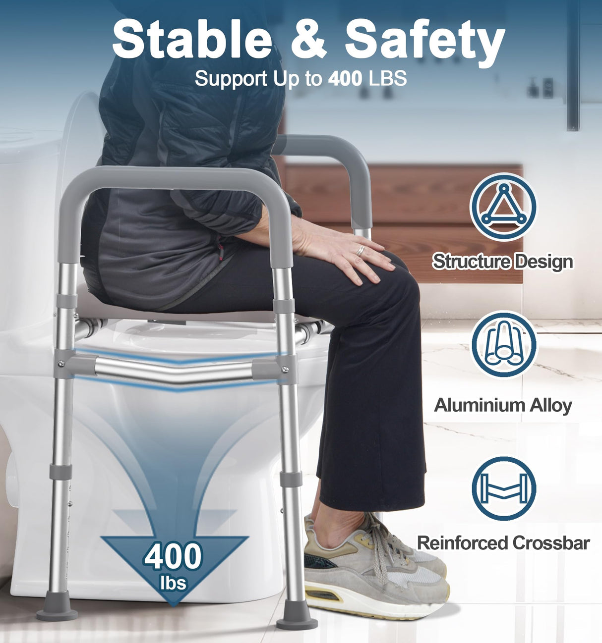 HOMLAND Toilet Seat Risers for Seniors, 400 LBS Raised Toilet Seat, FSA HSA Toilet Riser with Handles, Handicap Elevated Toilet Seat with Adjustable Height & Width for Elderly, Pregnant, Gray